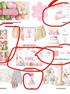 First Birthday Party Decorations Kit - Pink Floral Bunny Theme